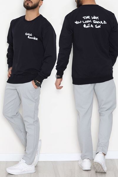2 İplik Baskılı Erkek Sweat Lacivert - 42781.2087.
