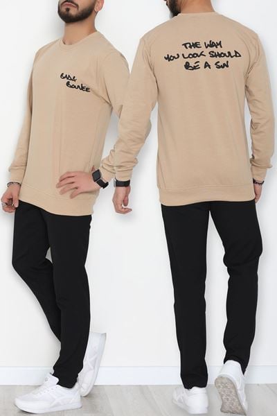 2 İplik Baskılı Erkek Sweat Sütlükahve - 42781.2087.