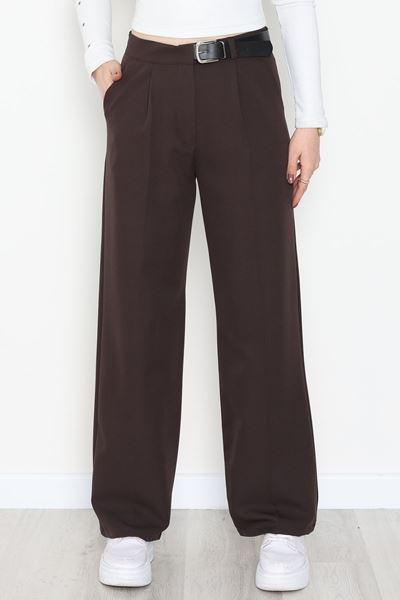 Double Kumaş Kemerli Palazzo Pantolon Koyukahve - 30760.1397.