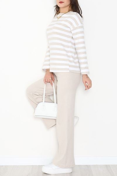 Bisiklet Yaka Raporlu İnterlok Takım Bejbeyaz - 42740.1567.