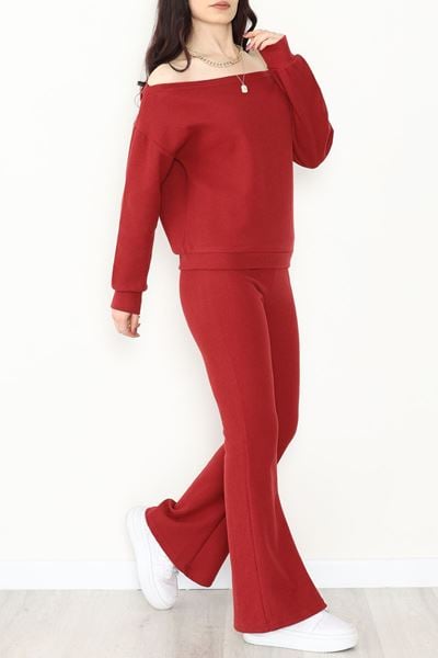 Kayık Yaka Selanik Kumaş İkili Takım Bordo - 42739.1567.