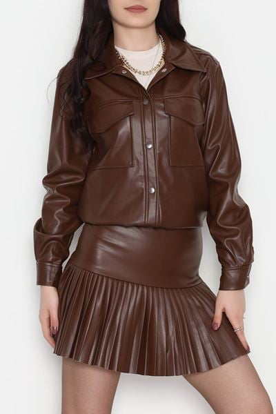 Zra Kumaş Cep Detaylı Düğmeli Gömlek Kahve - 51085.1779.