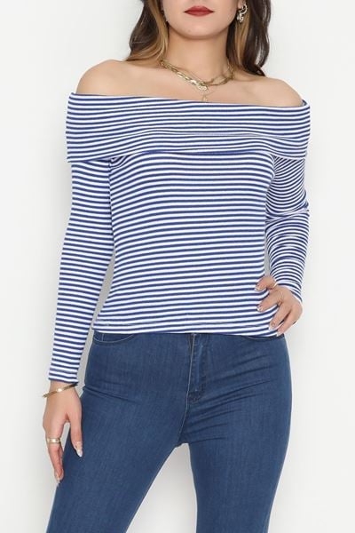 Madonna Yaka Likralı Kaşkorse Bluz Saksbeyaz - 42765.1567.