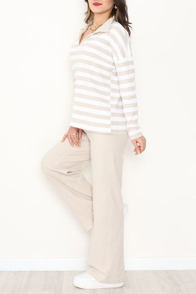 Polo Yaka Raporlu İnterlok Takım Bejbeyaz - 42738.1567.