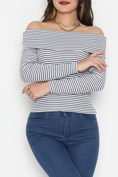 Madonna Yaka Likralı Kaşkorse Bluz Fümebeyaz - 42765.1567.