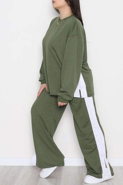 Şeritli 2 İplik Büyük Beden Eşofman Takımı Hakibeyaz - 52047.1857.