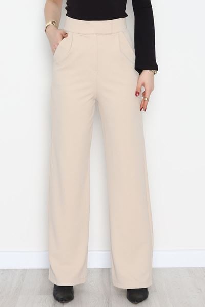 Kemer Cırtlı Krep Pantolon Bej - 20255.1865.