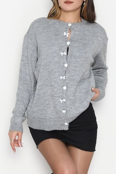 Fiyonk Detay Triko Hırka Gri - 2396.1247.