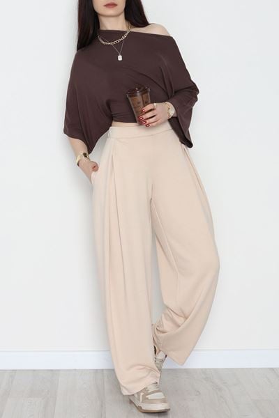 Ters Pileli Modal Pantolon Bej - 4082.1247.