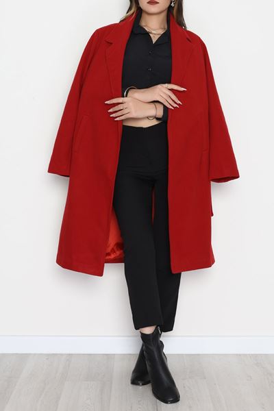 110 Cm Astarlı Kaşe Kaban Kırmızı - 90038.1839.