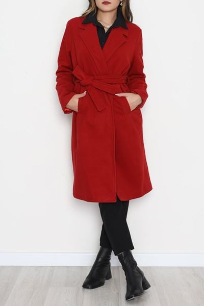 110 Cm Astarlı Kaşe Kaban Kırmızı - 90038.1839.