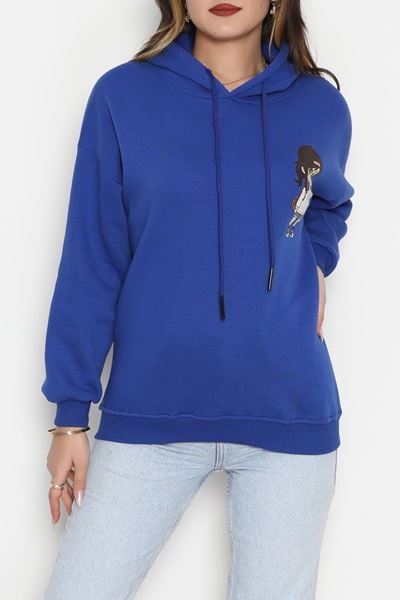 3 İplik Kapşonlu Baskılı Sweat Saks - 42222.1878.