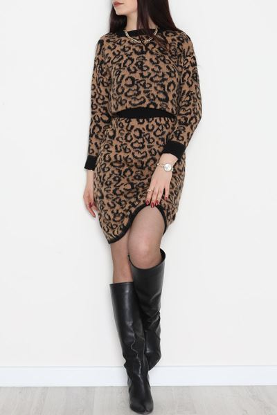 Leopar Desenli Triko Takım Kahveleo - 51107.1765.