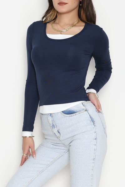 Buzzy Kumaş Geniş Yaka Parçalı Bluz Laci - 1055.2119.