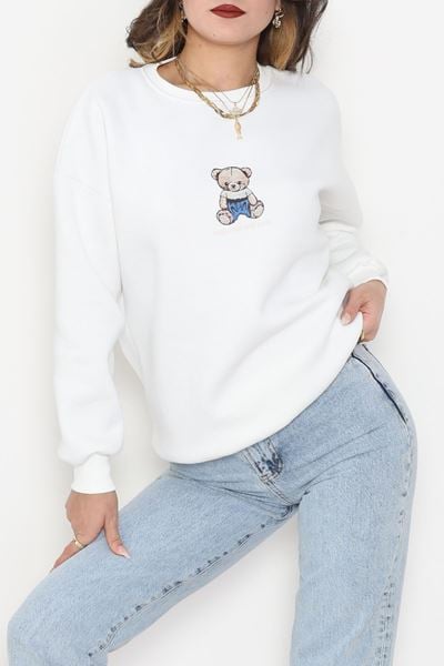 3 İplik Bisiklet Yaka Sweat Ekru - 42237.1878.