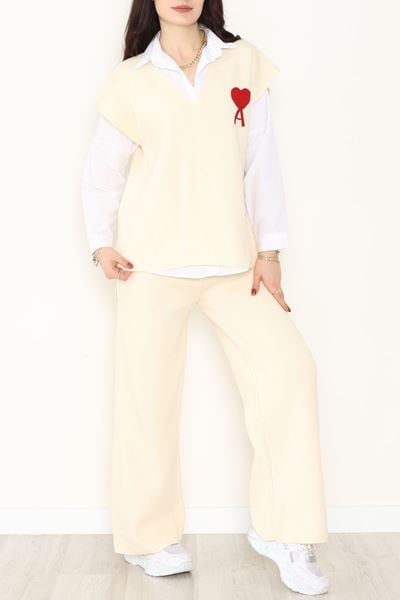 Baskılı Triko Takım Bej - 7109.1247.