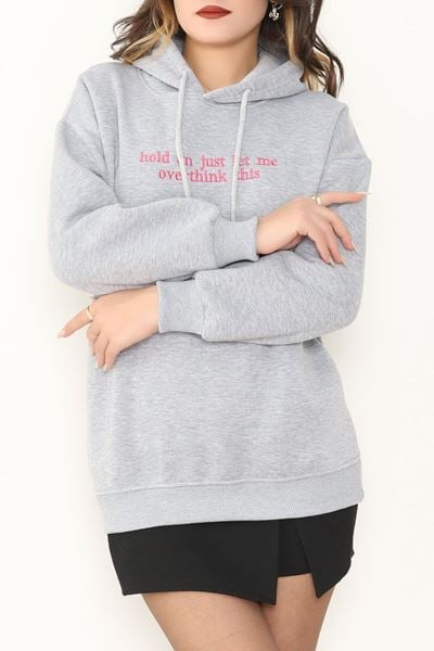 3 İplik Kapşonlu Nakışlı Sweat Grifuşya - 42221.1878.