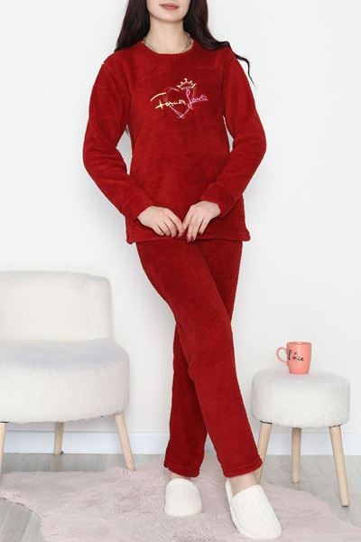 Peluş Pijama Takımı Bordo - 52105.1961.