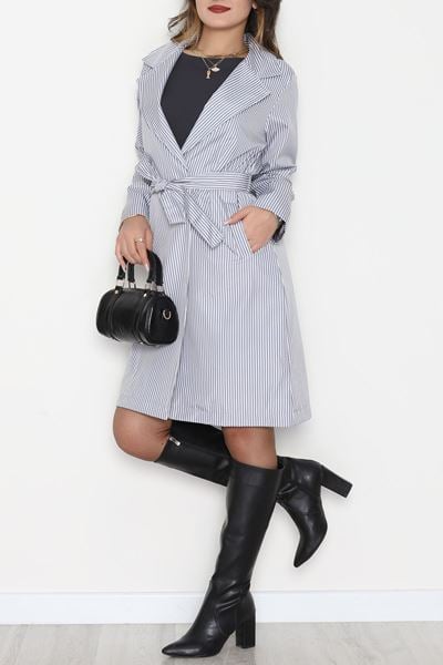 Kuşaklı Bondit Trençkot Griçizgili - 7574.179.