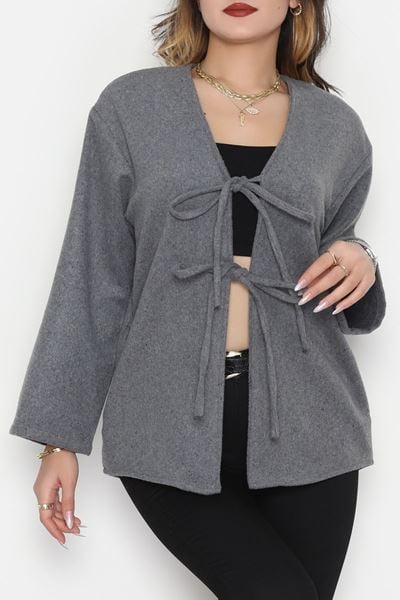 Önü Bağcıklı Kaşe Hırka Koyugri - 70995.1775.