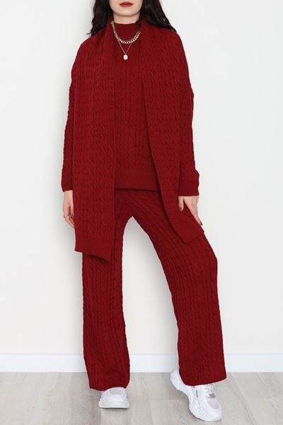 Atkılı 3'Lü Triko Takım Bordo - 2288.1247.