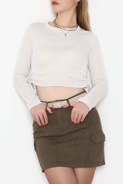 Su Yolu Kumaş Yan Bağlama Detay Bluz Taş - 1018.2119.