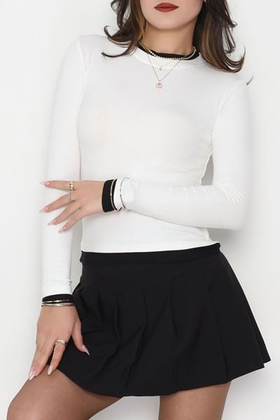 Buzzy Kumaş Bisiklet Yaka Parçalı Bluz Ekru - 1054.2119.