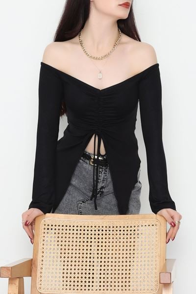 Buzzy Kumaş Önü Ayarlanabilir Büzgülü Bluz Siyah - 1009.2119.