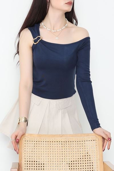 Buzzy Kumaş Tek Omuz Toka Detaylı Bluz Laci - 1010.2119.