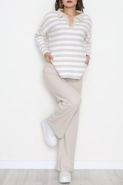 Polo Yaka Raporlu İnterlok Takım Bejbeyaz - 42738.1567.