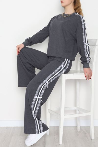 Dantel Şeritli 2 İplik Eşofman Takımı Füme - 50801.1857.