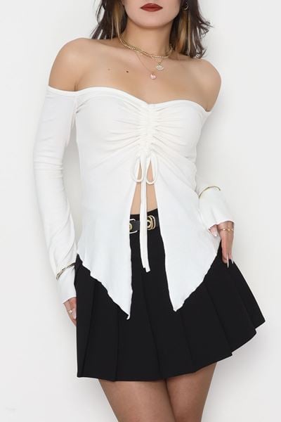 Buzzy Kumaş Önü Ayarlanabilir Büzgülü Bluz Ekru - 1009.2119.