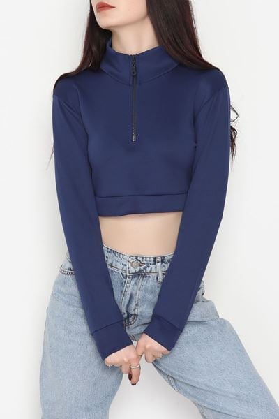 Scuba Yarım Fermuarlı Sweat Lacivert - 1066.2119.