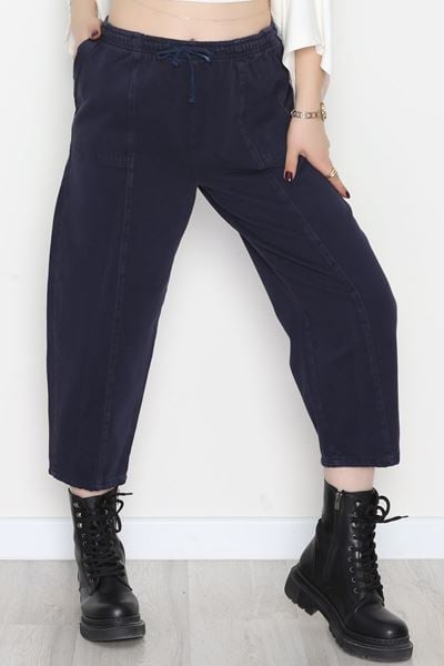 Yıkamalı Havuç Pantolon Lacivert - 51212.1779.