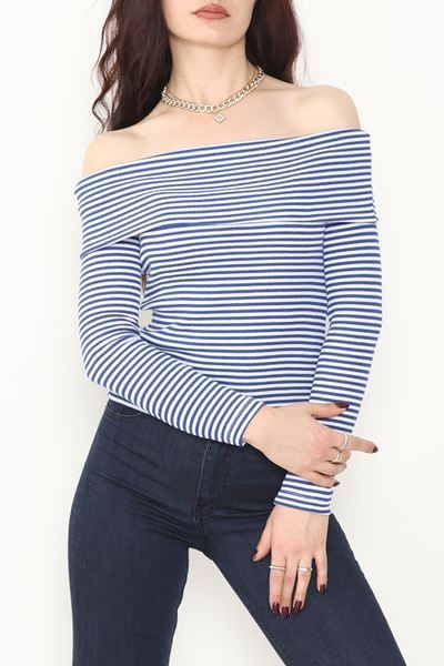 Madonna Yaka Likralı Kaşkorse Bluz Saksbeyaz - 42765.1567.