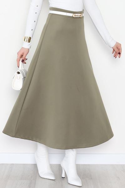 Puf Scuba Kumaş Uzun Etek Haki - 51104.1355.