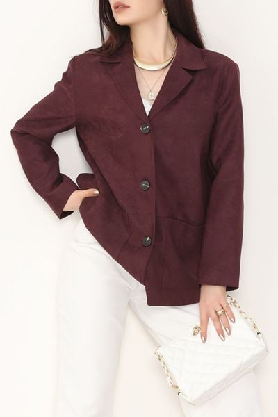 Üstten Takma Cep Süet Ceket Mürdüm - 6291.424.