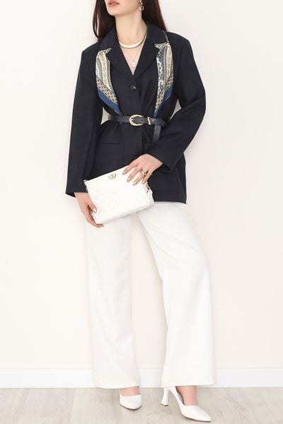 Üstten Takma Cep Süet Ceket Lacivert - 6291.424.