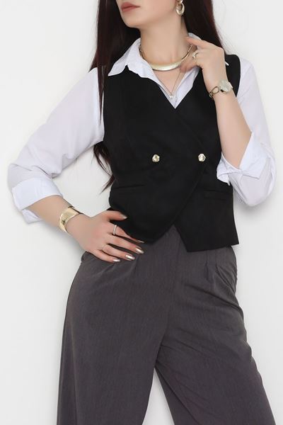 Süet Oversıze Yelek Siyah - 6262.424.