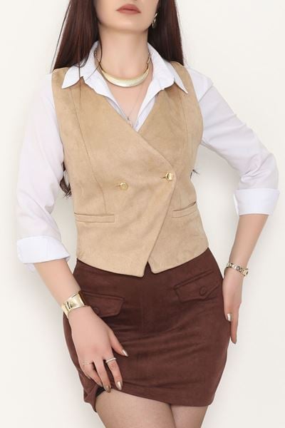 Süet Oversıze Yelek Devetüğü - 6262.424.