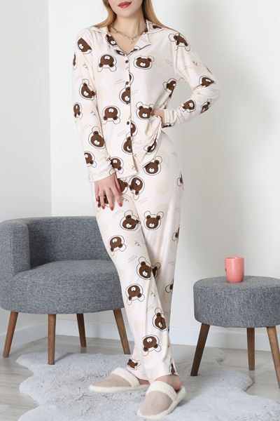 Düğmeli Süet Takım Koyukahvebej - 450.1287.