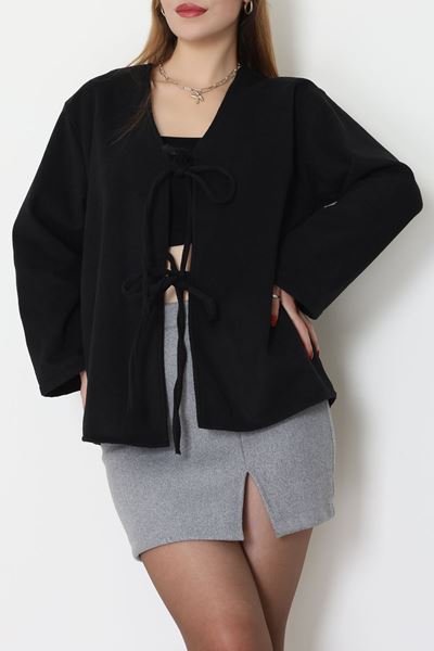 Önü Bağcıklı Kaşe Hırka Siyah - 70995.1775.