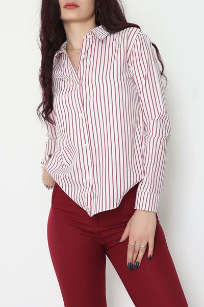 Pamuk Polyester Çizgili Gömlek Bordobeyaz - 51064.147.