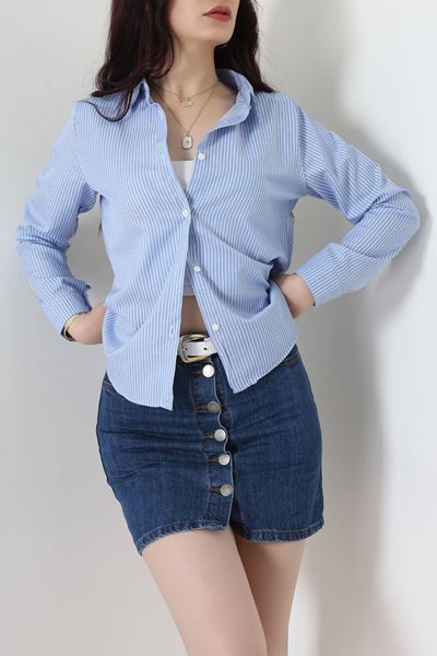 Pamuk Polyester Çizgili Gömlek Açıkmavibeyaz - 51064.147.