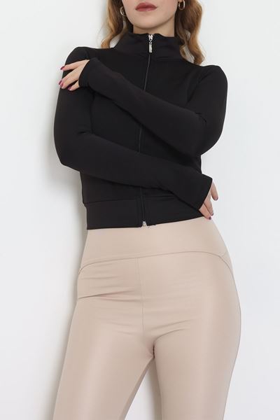 Double Krep Kumaş Parmak Geçmeli Fermuarlı Ceket Siyah - 42782.1567.