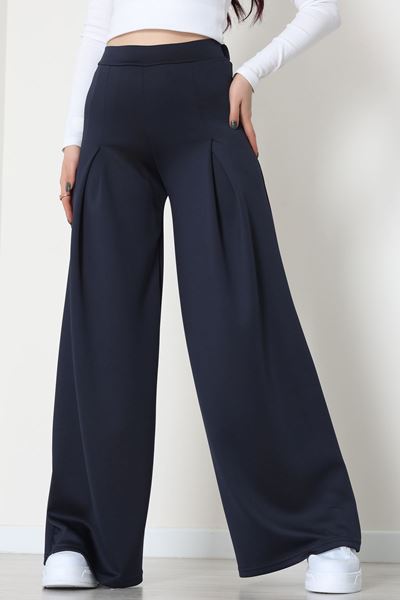 Puf Scuba Kumaş Önden Pileli Pantolon Lacivert - 42784.1567.