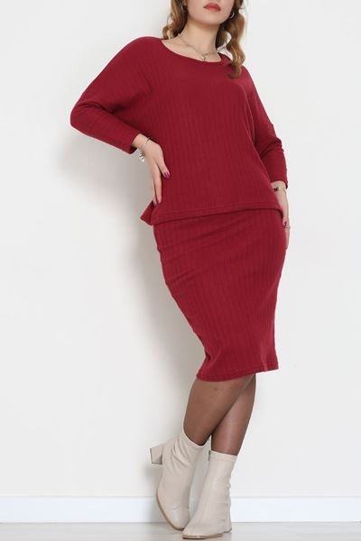 Kaşkorse Kumaş Omuz Düşümlü Midi Boy Etekli Takım Kırmızı - 42800.1567.