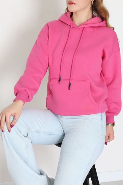 3 İplik Kanguru Cepli Kapşonlu Sweat Açıkpembe - 20960.1878.
