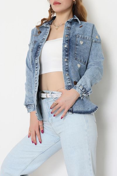 Kalp Nakışlı Kot Ceket Mavi - 31784.683.