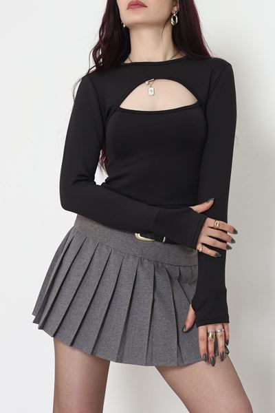 Double Krep Kumaş Parmak Geçmeli Bluz Siyah - 42796.1567.